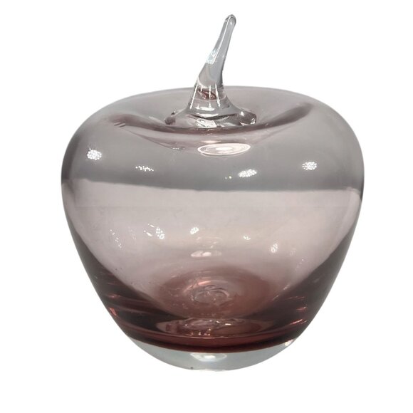 Blenko Pink Handblown Glass Apple Paperweight Gradient Art Applied Stem Fruit - Picture 2 of 8
